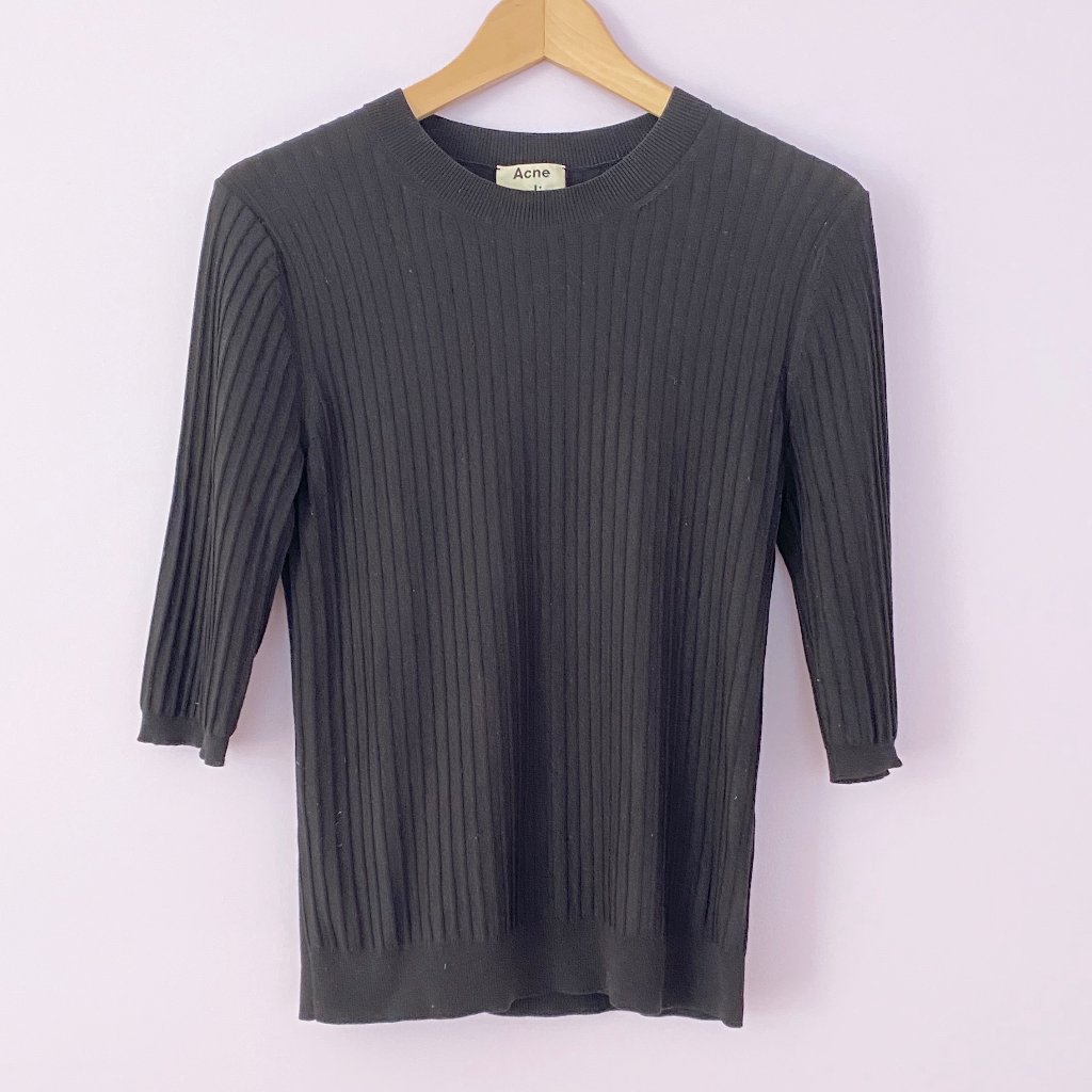 Acne Black Ribbed Short Sleeve Tee